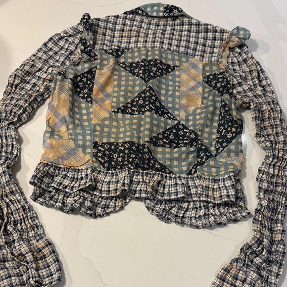 Free People Patchwork Plaid Ruffle Blouse - Picture 11 of 15